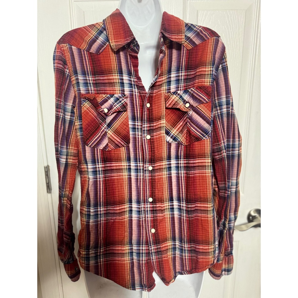 44mm Legendary Workwear Red Plaid Western Snap Button Down Shirt Medium